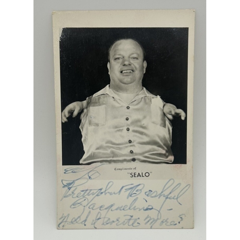 Vintage Oddity Sealo The Seal Boy Signed‎ 1940's Circus Sideshow Real Photo RPPC